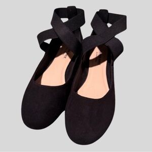 Feversole Black Ankle Strap Ballet Flats